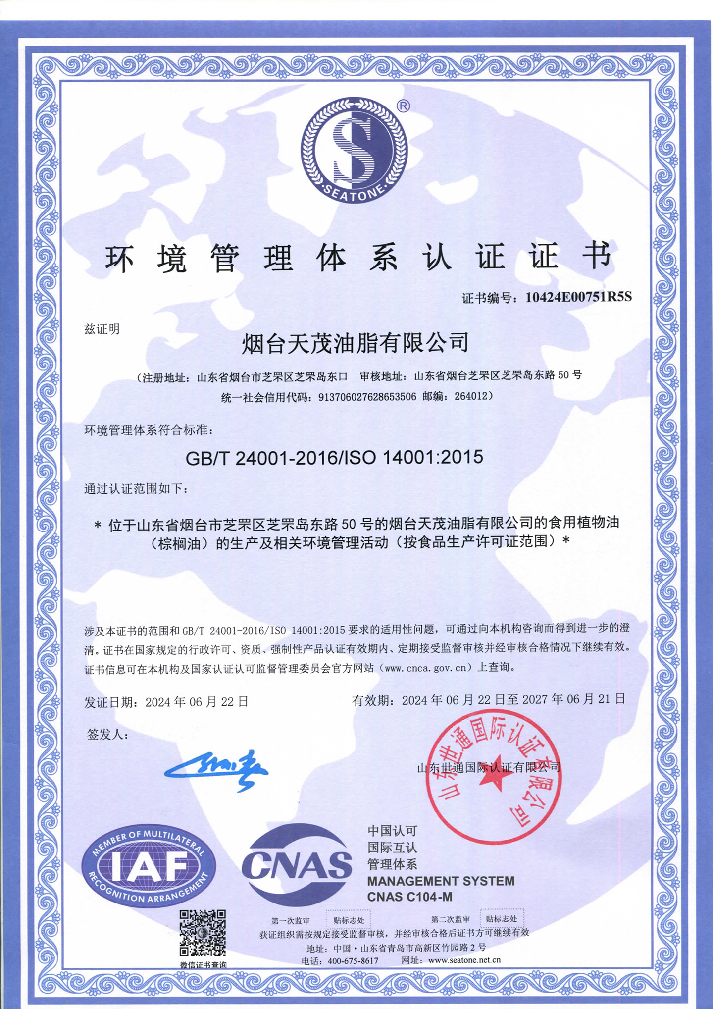 环境体系证书中文版